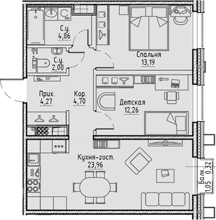 2-комнатная квартира 65.64 м², 8/10 эт., ЖК «LEGENDA Сампсониевский 32»